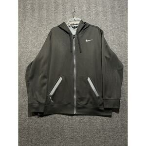 Nike Dri Fit Jacket Mens Large Black Hooded Full Zip Hoodie Swoosh‎ Polyester